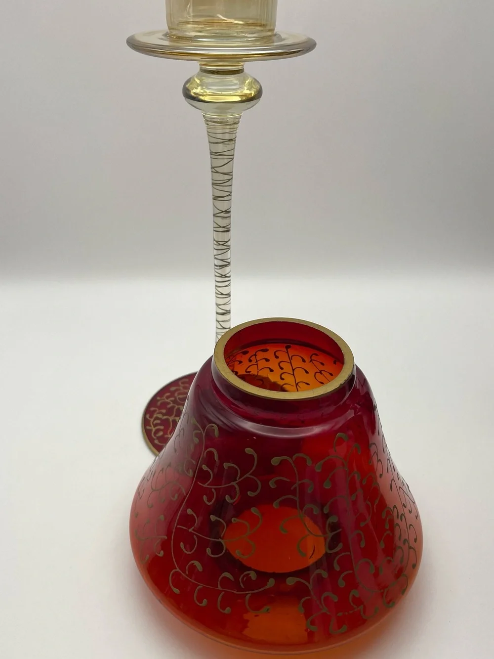 Pier 1 Imports, 2 pc., Hand Painted Glass, Long-stem Tea light Holder and Shade